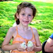 Girl holding chicks